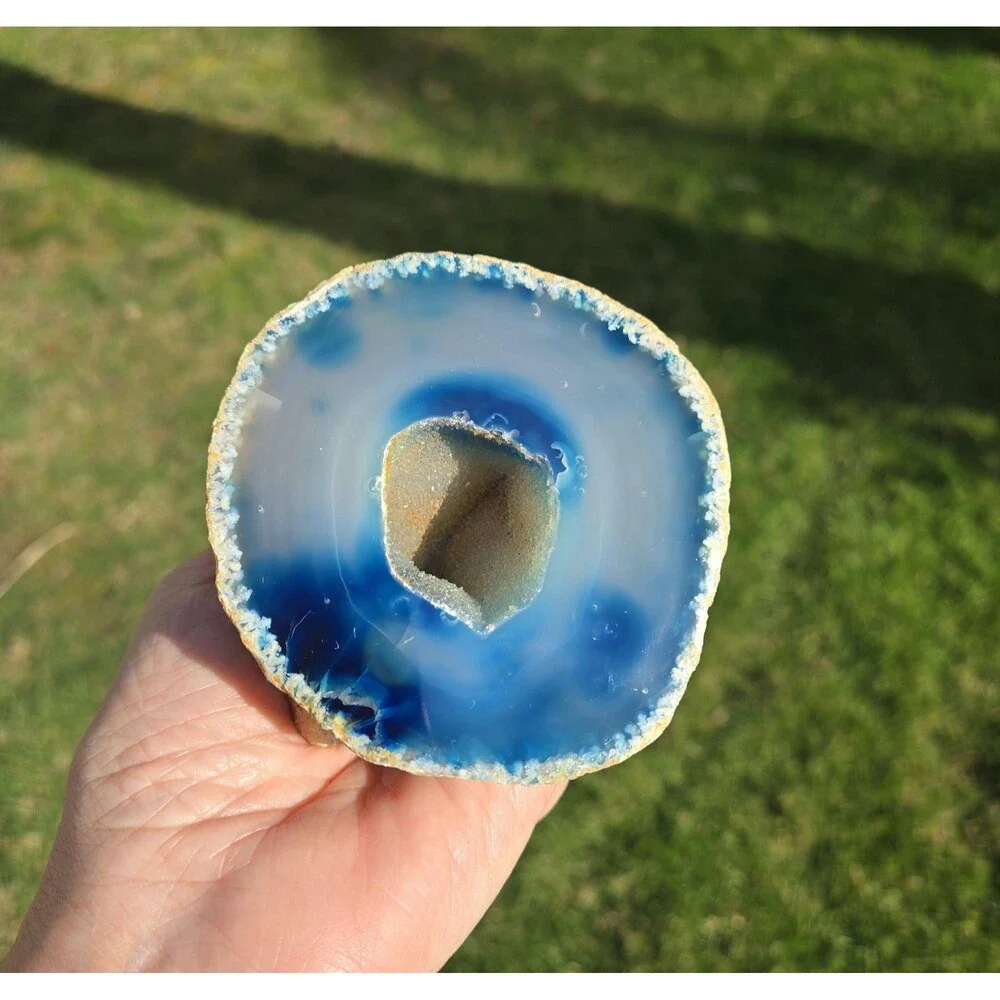 Blue Large Agate, Crystal Geode, Druzy Center, Natural Stone, Brazil Agate